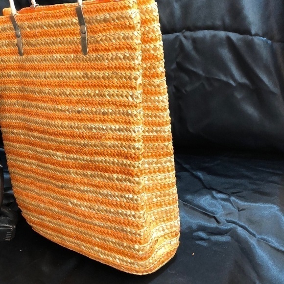 guc - Straw bag in orange & cream chrome handles - Picture 7 of 8
